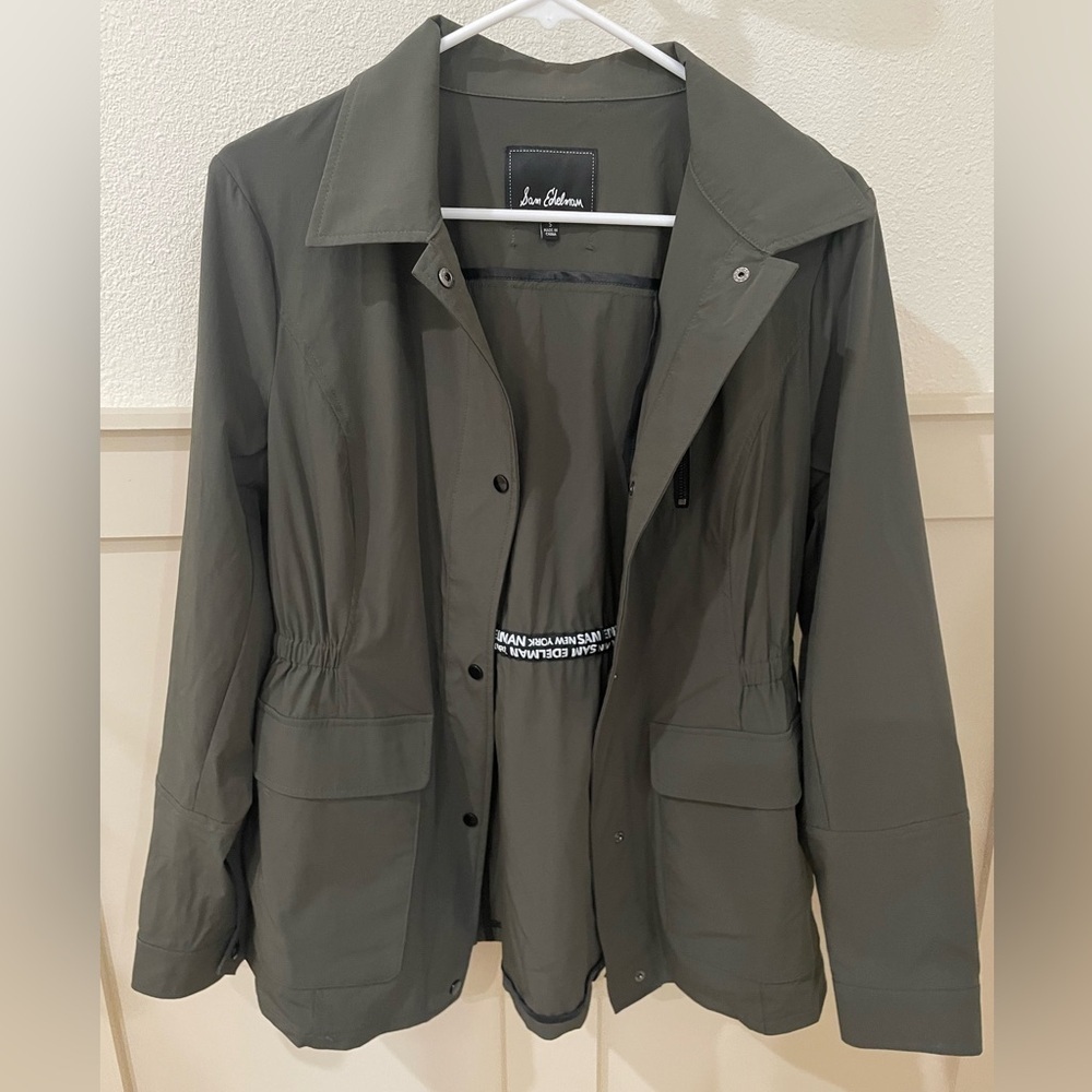 Sam Edelman Cinched Lightweight Outdoor Military Cargo Utility Jacket Green Smal